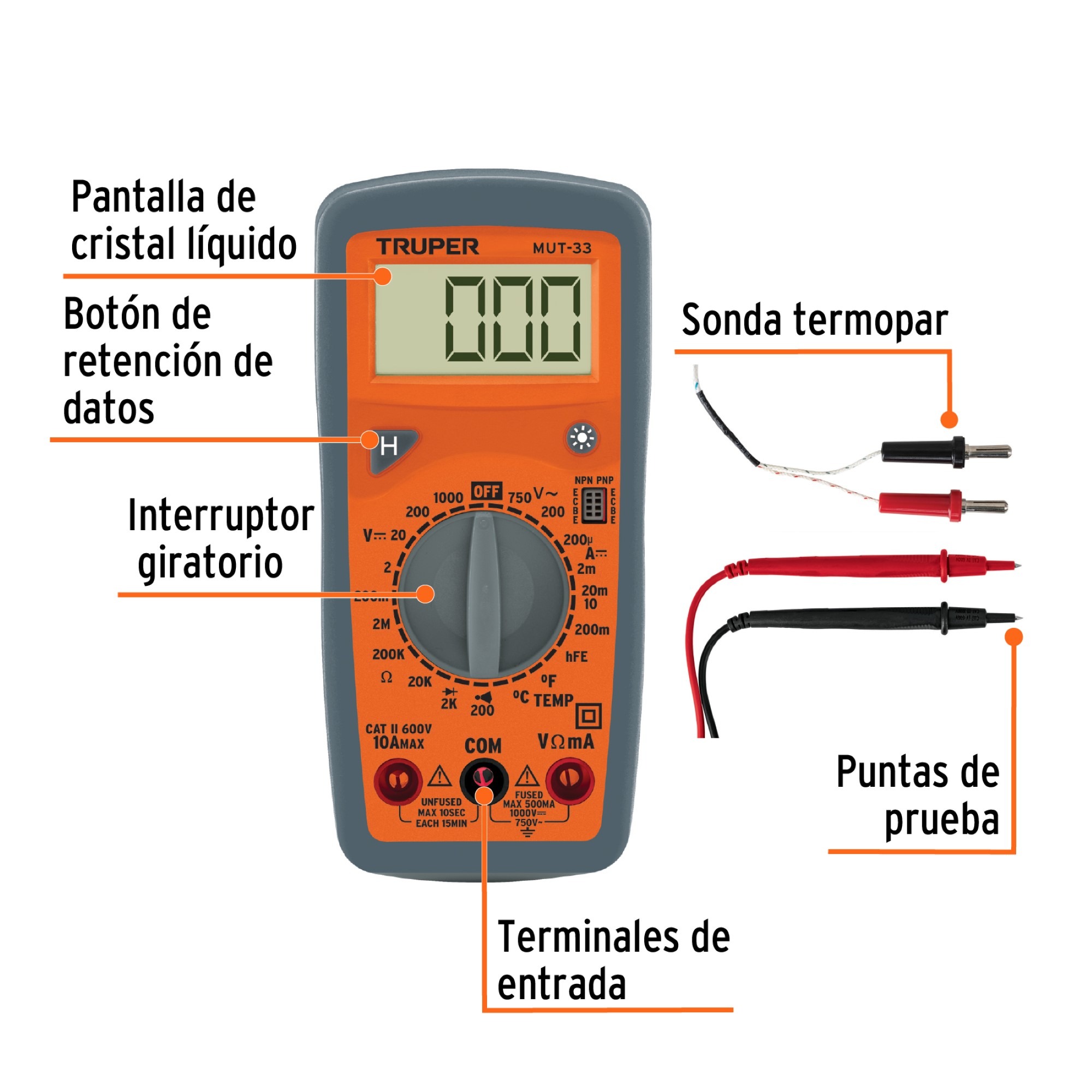 Multímetro Digital Para Diodo Continuidad Y Temperatura - Imagen 3