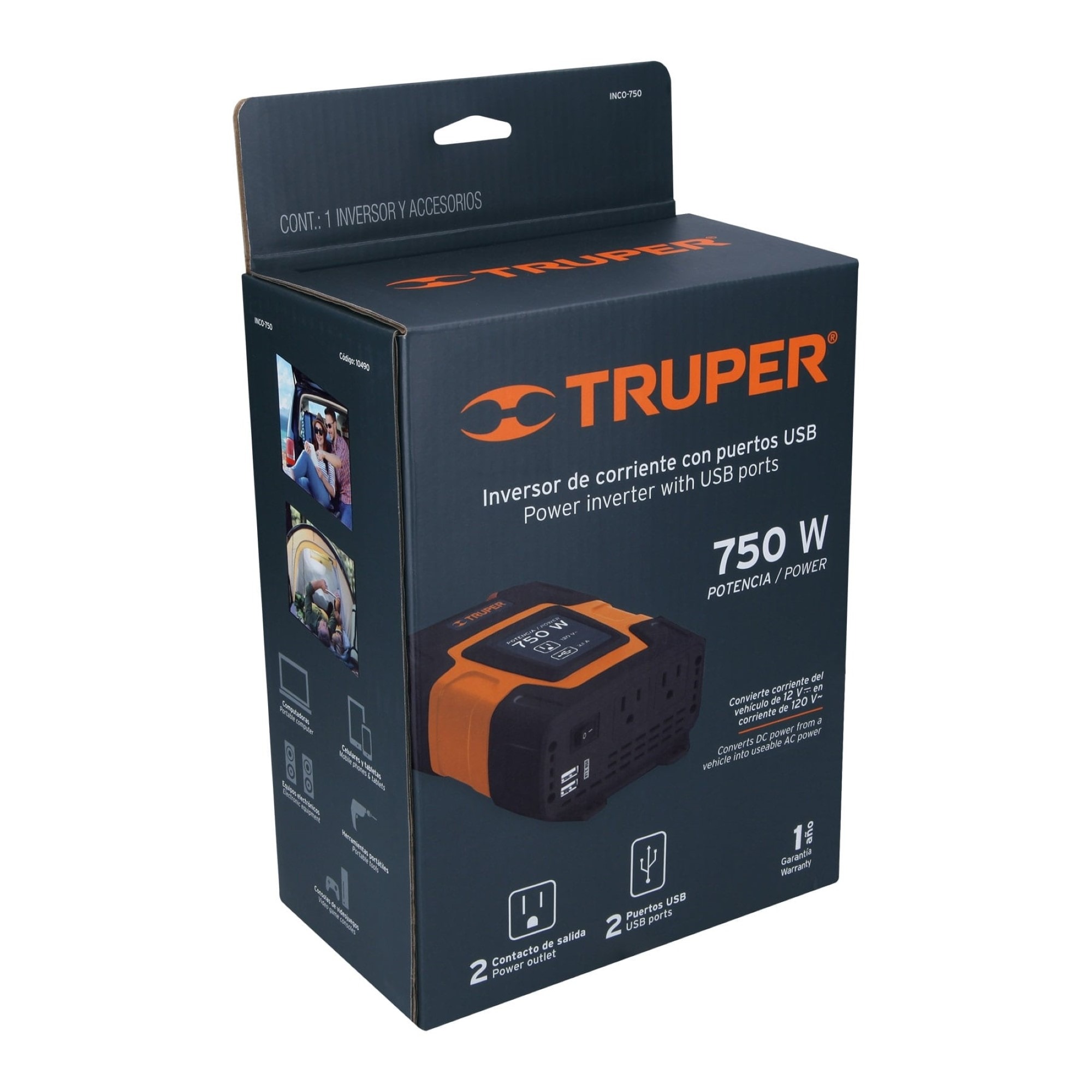 Inversor De Corriente 750 W Para Carro Con Usb Y 2 Enchufes - Imagen 2