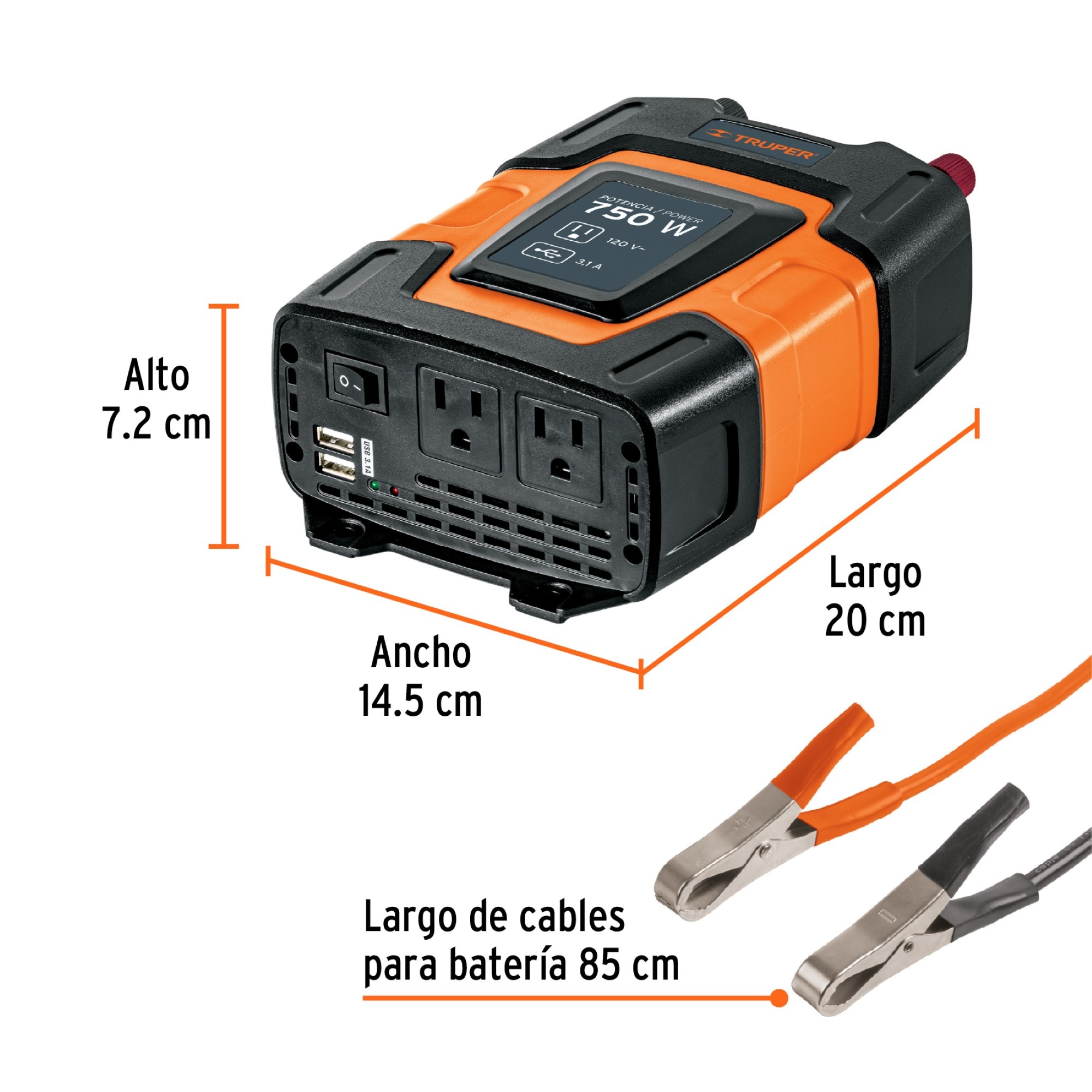 Inversor De Corriente 750 W Para Carro Con Usb Y 2 Enchufes - Imagen 4