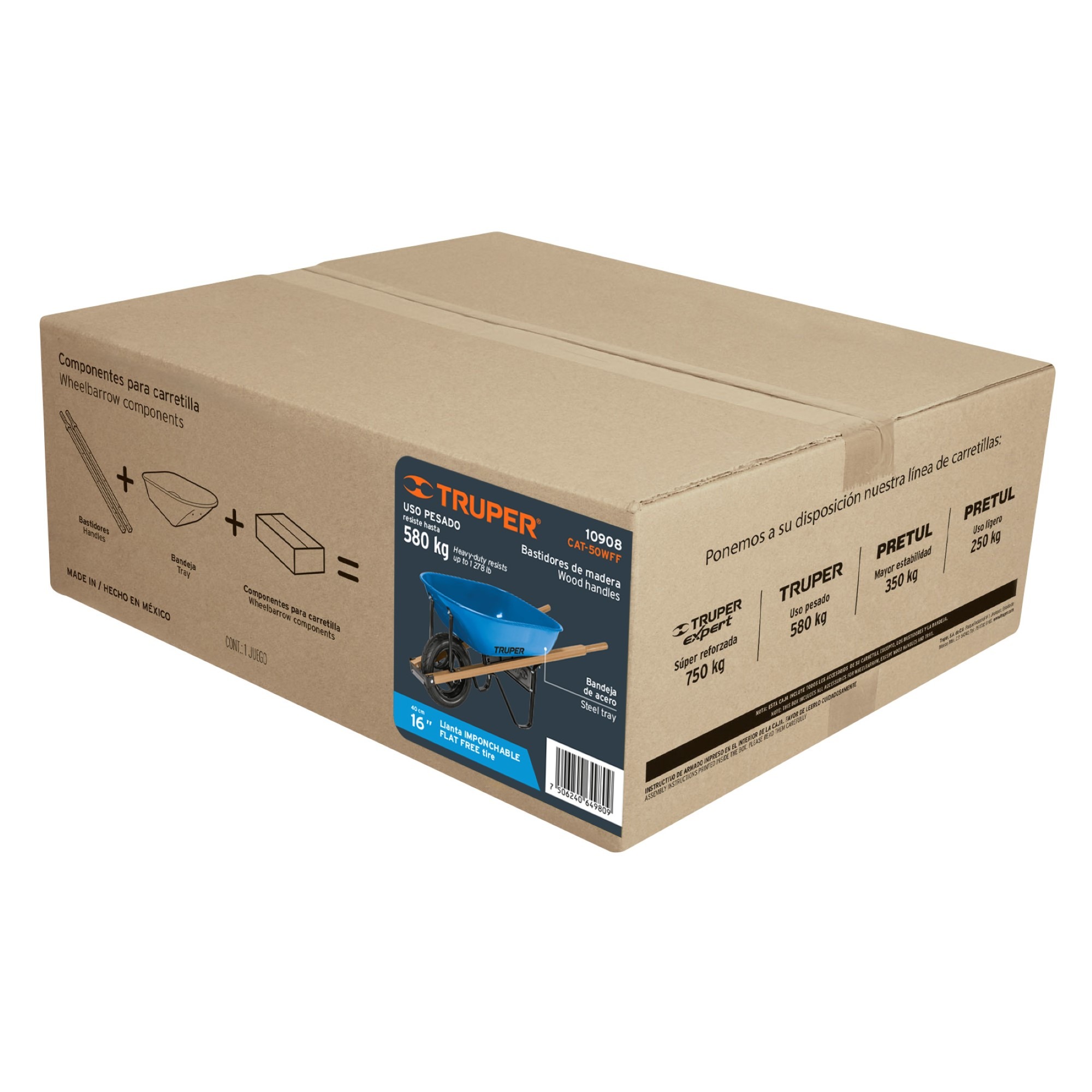 Carretilla Metálica 156L Rueda Antipinchazo Cap Carga 580 kg - Imagen 4