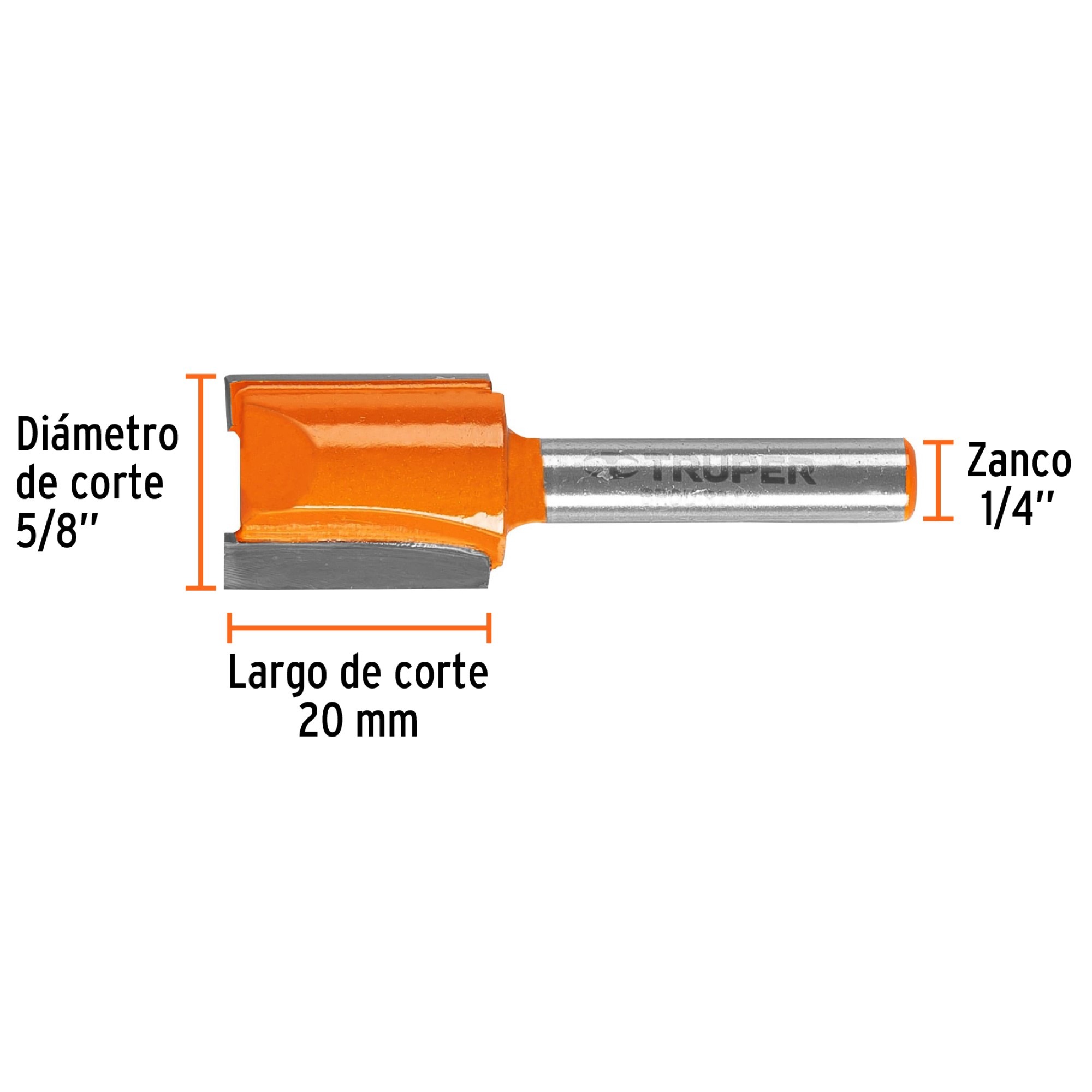 Fresa Recta De Dos Filos. Diámetro 5/8" Y Corte De 20 mm - Imagen 2