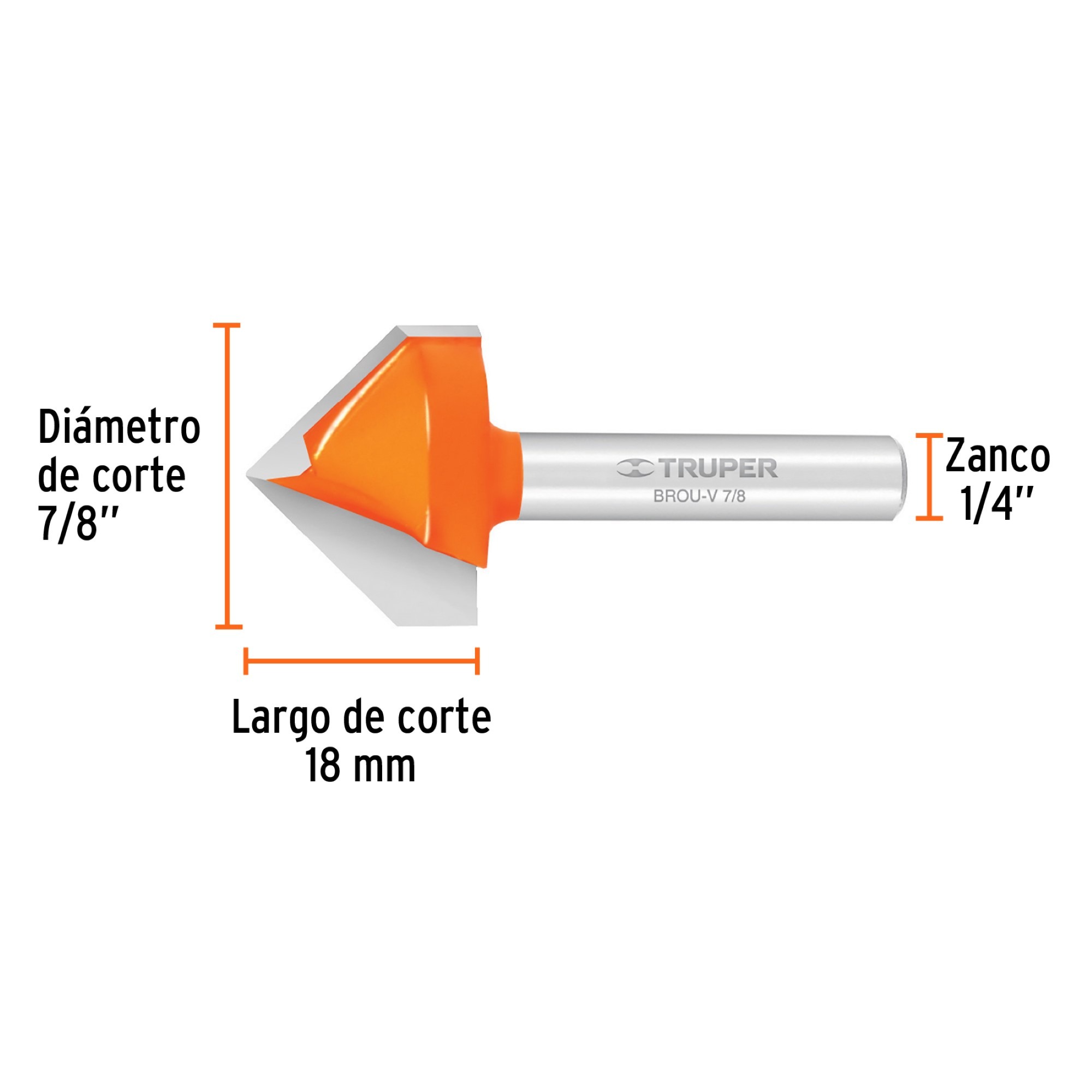 Fresa Corte En V. Diámetro 7/8". Largo Corte 17.9 mm - Imagen 2