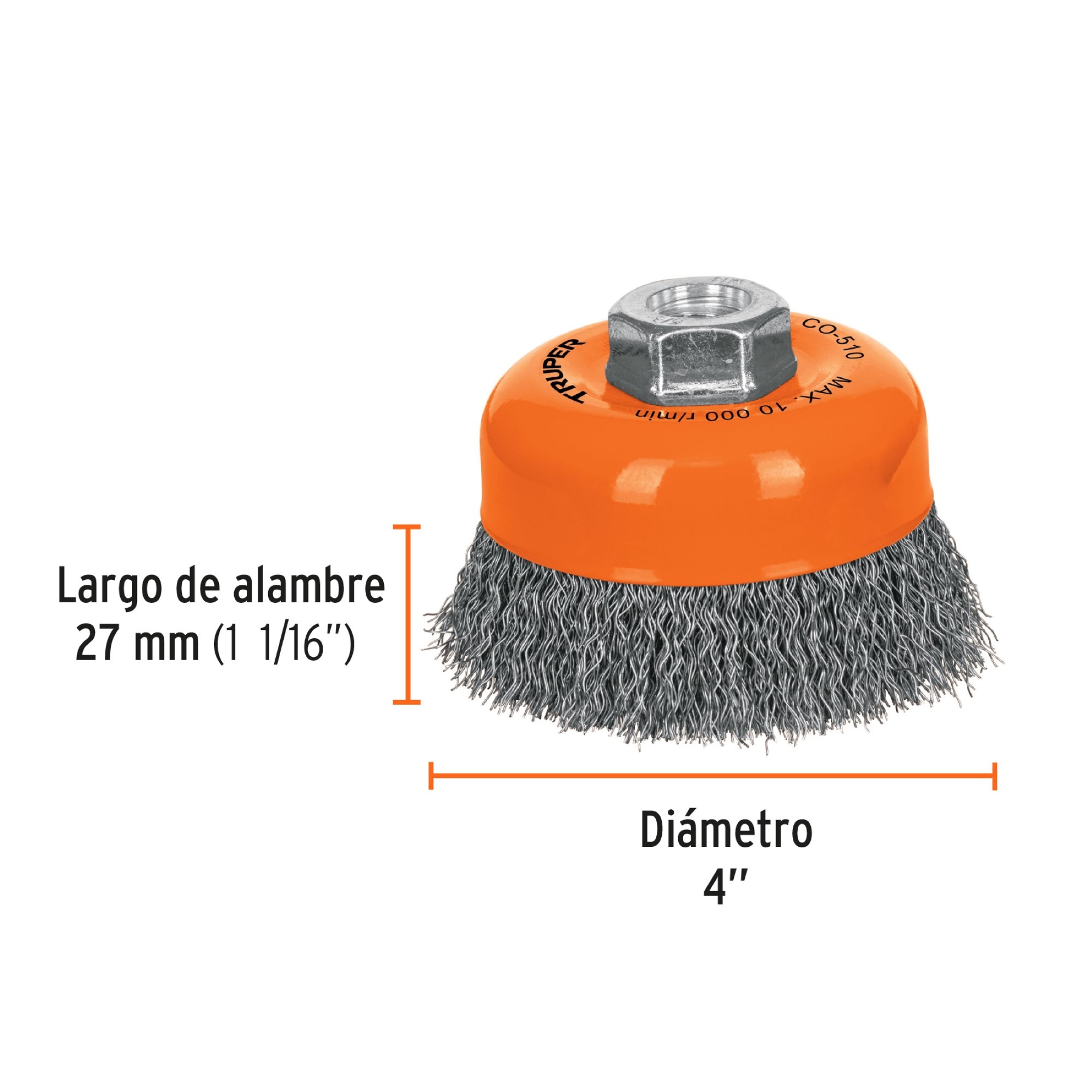 Grata Copa De Alambre Ondulado Fino De 4". Eje De 5/8-11 - Imagen 2