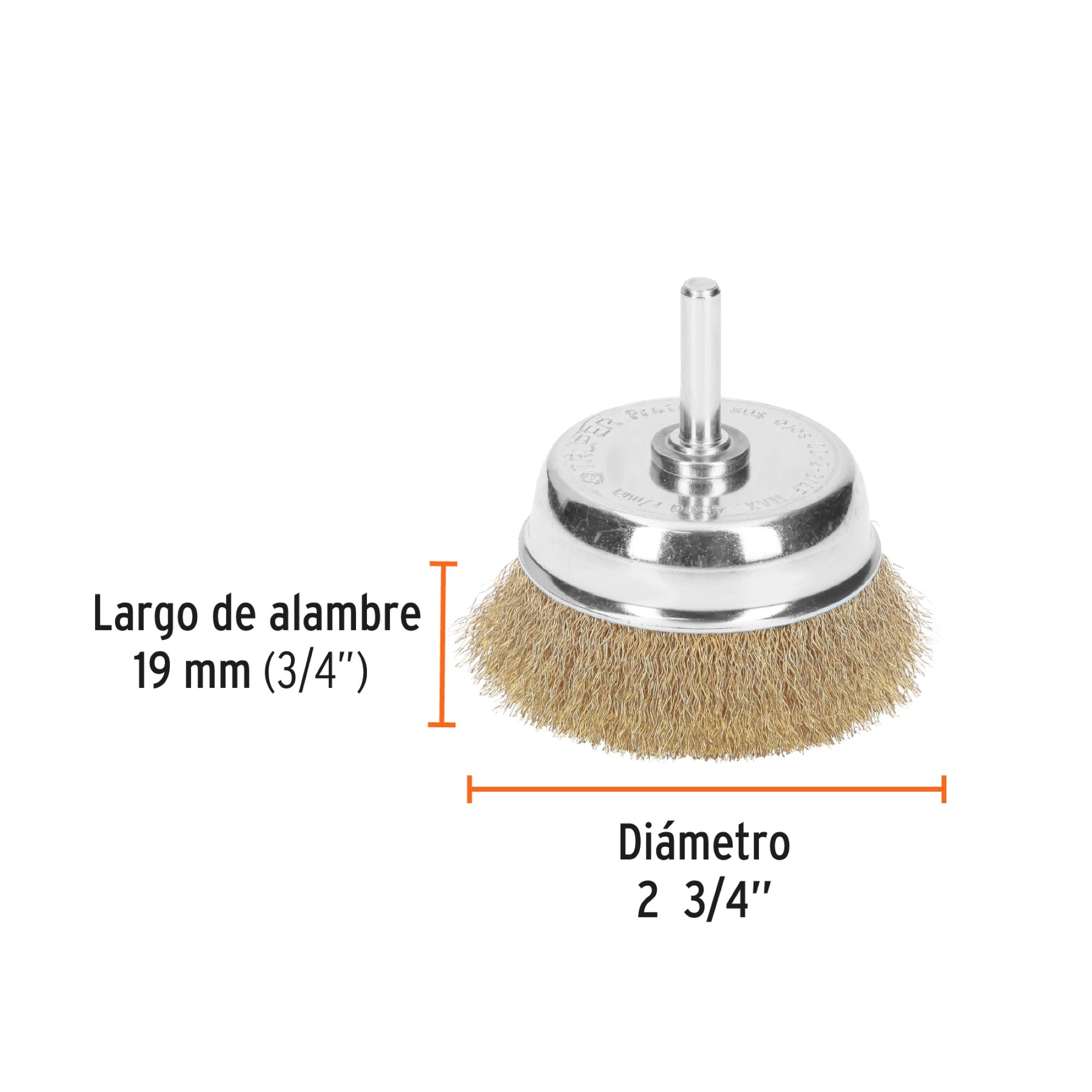 Grata Copa De Alambre Fino De 2.3/4" Zanco De 1/4" - Imagen 2