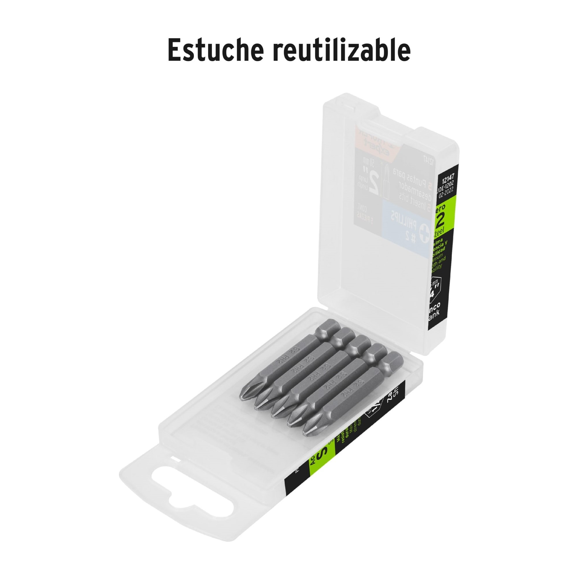 Estuche Reutilizable Con 5 Puntas Phillips Iguales PH2 De 2" - Imagen 4