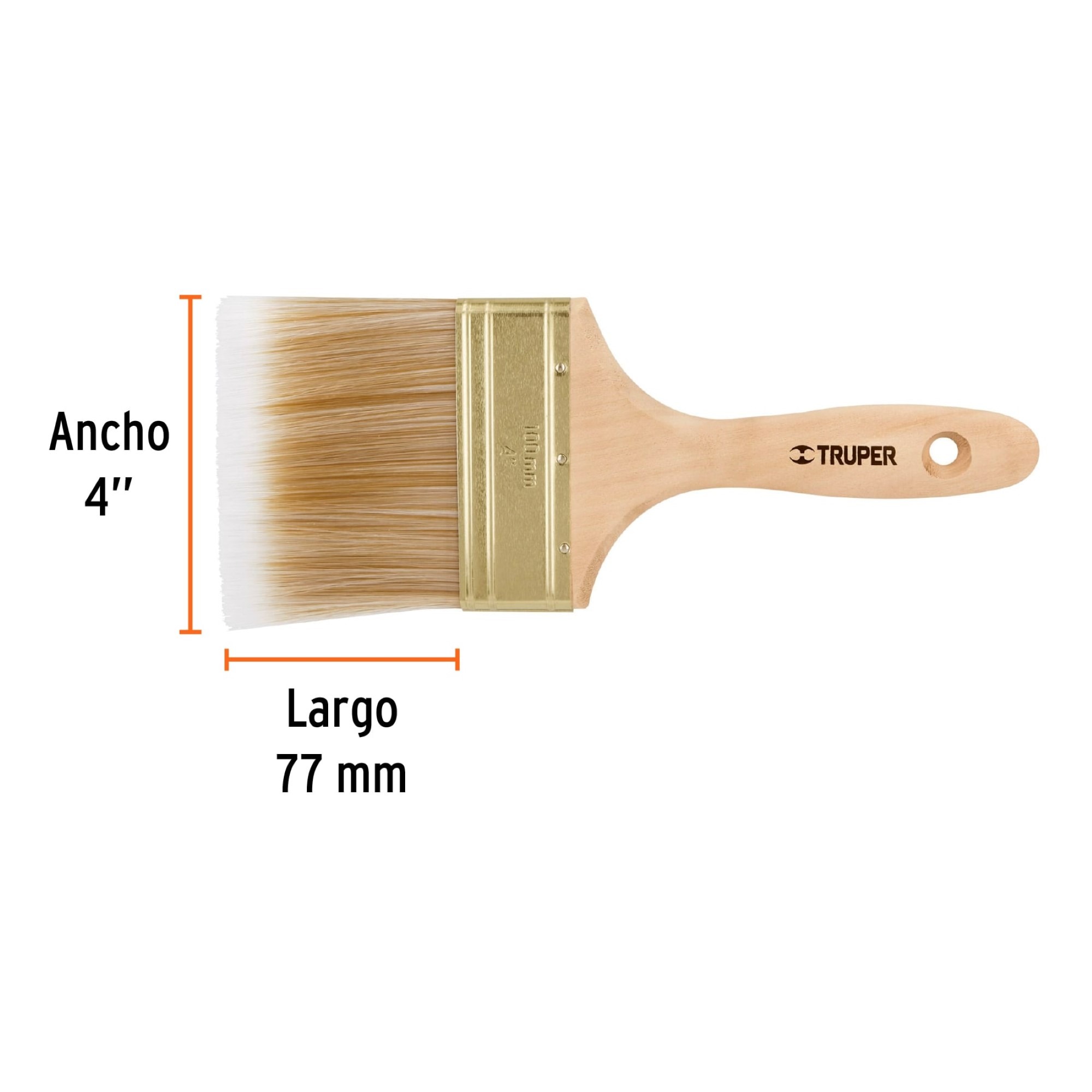 Brocha 4" Corte Recto Cerdas Sintéticas y Mango De Madera - Imagen 4