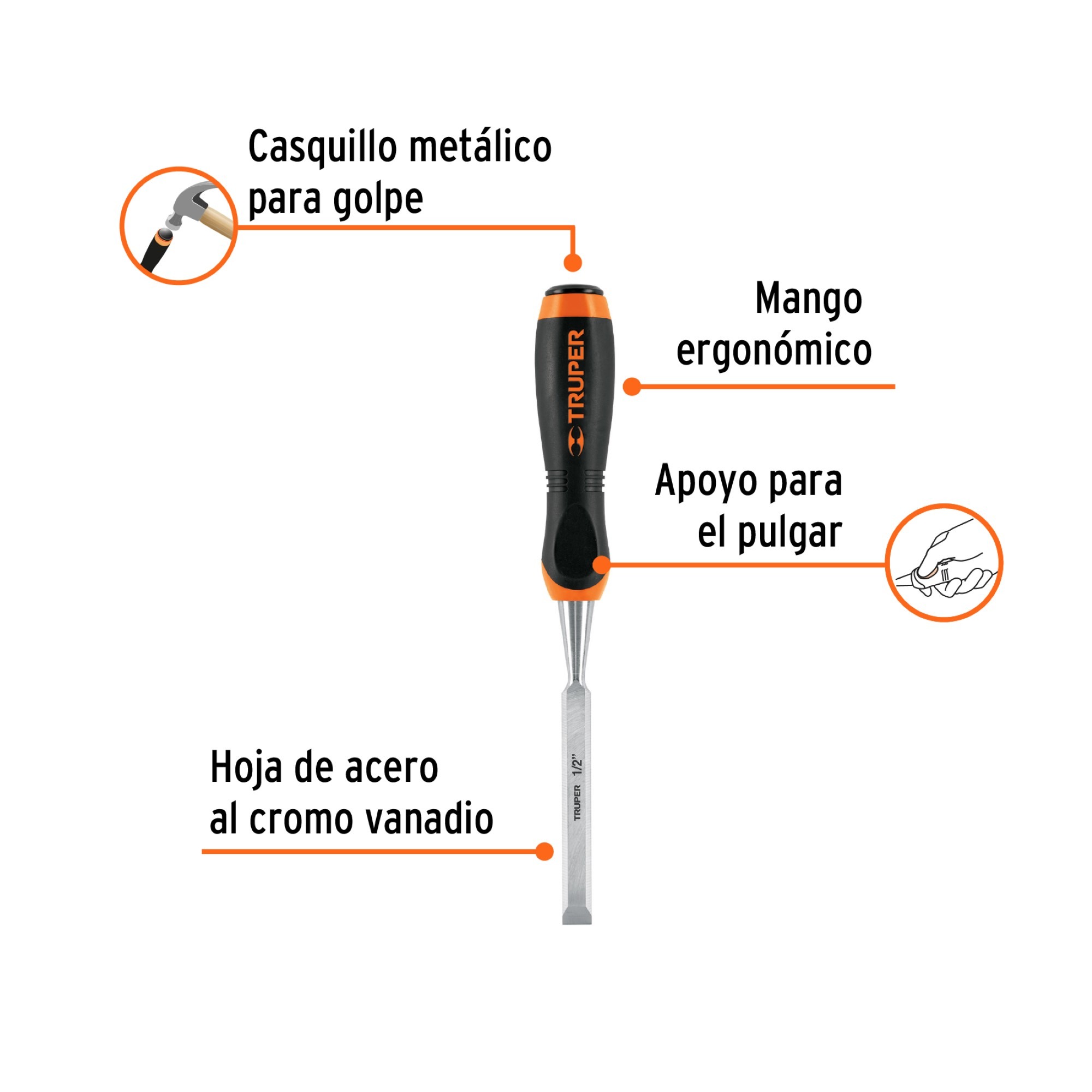 Formón De 1/2" Con Hoja De 10 cm Y Mango Comfort Grip - Imagen 4