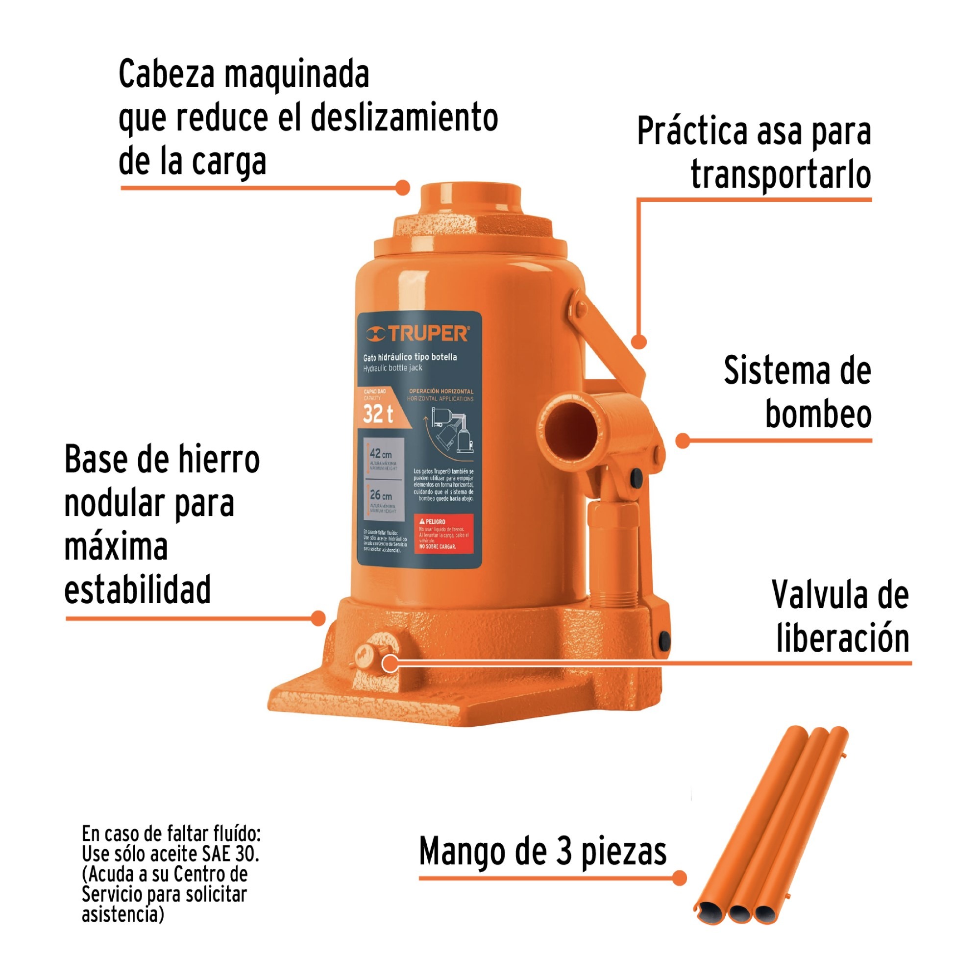 Gato Hidráulico Tipo Botella De 32 Toneladas Desde 26 cm Hasta 42 cm - Imagen 4
