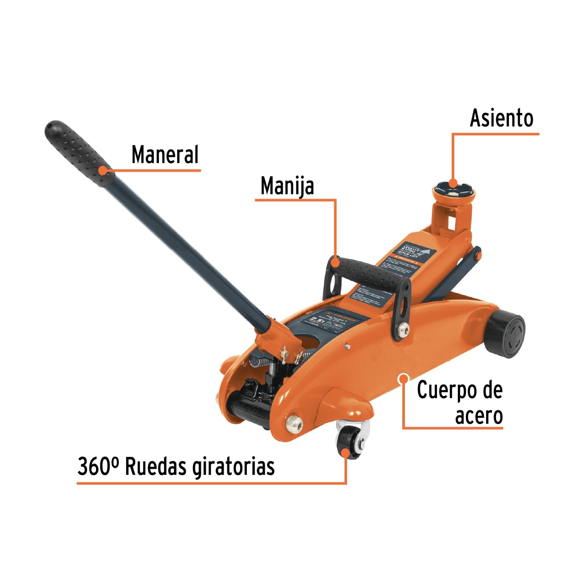 Gato Hidráulico Tipo Zorra Rápido de 2.5 Ton Con Maletín - Imagen 4