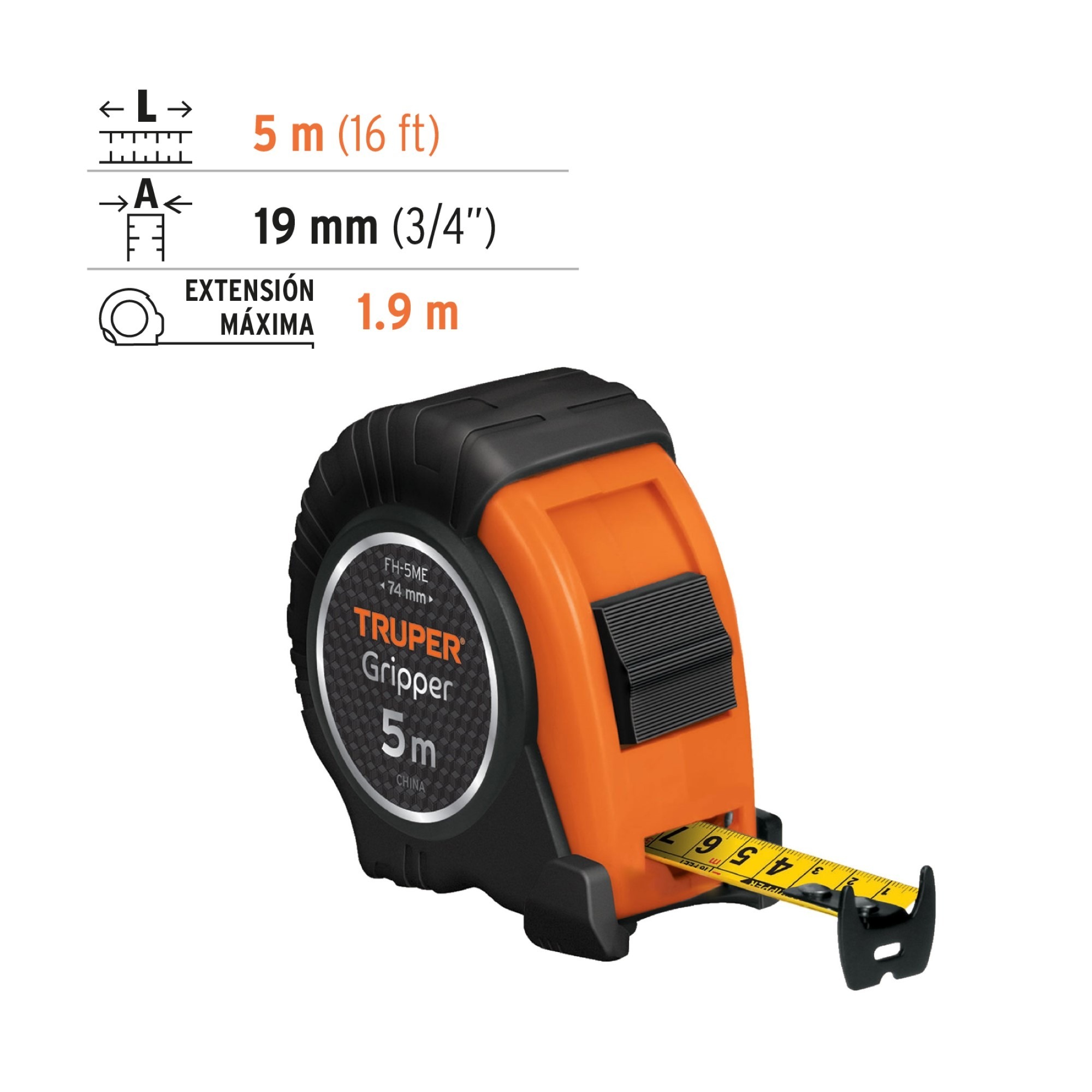 Flexómetro Gripper De 5 Metros Anti-Impacto. Uso Profesional - Imagen 4