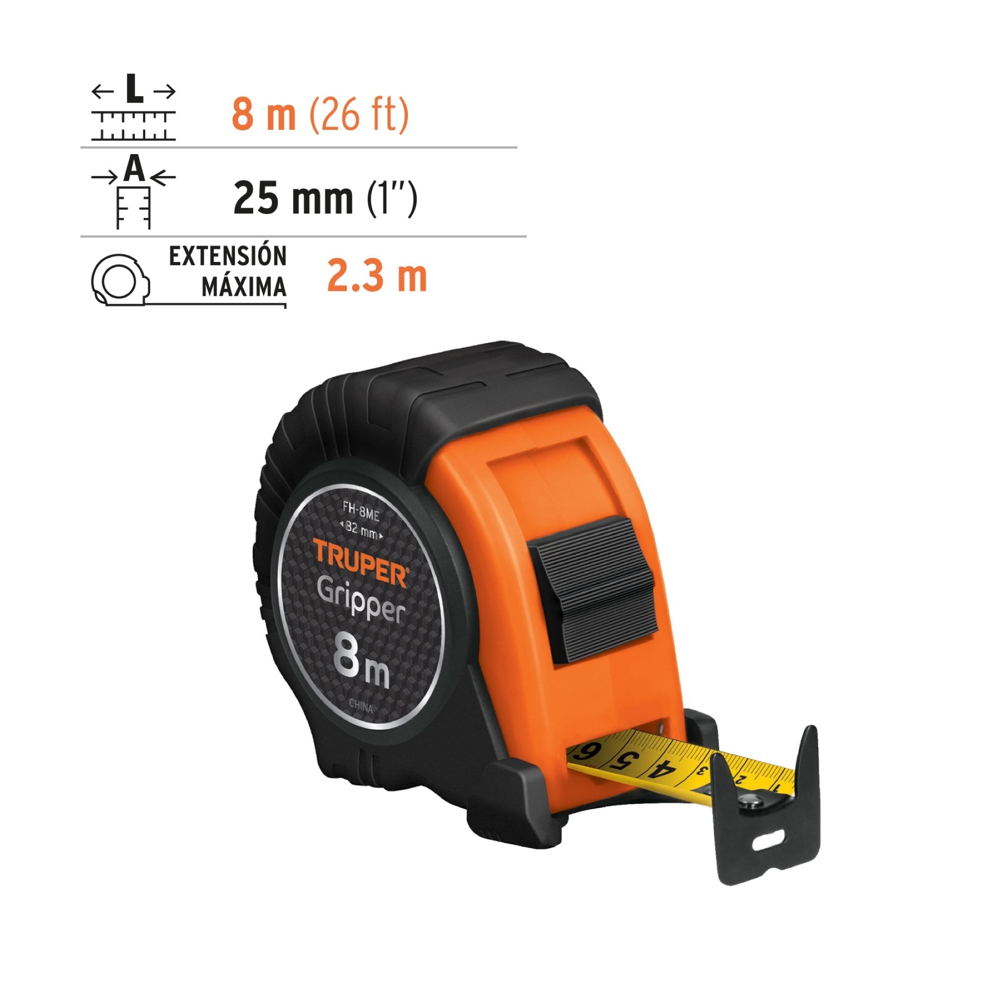 Flexómetro Gripper De 8 Metros Anti-Impacto. Uso Profesional - Imagen 4