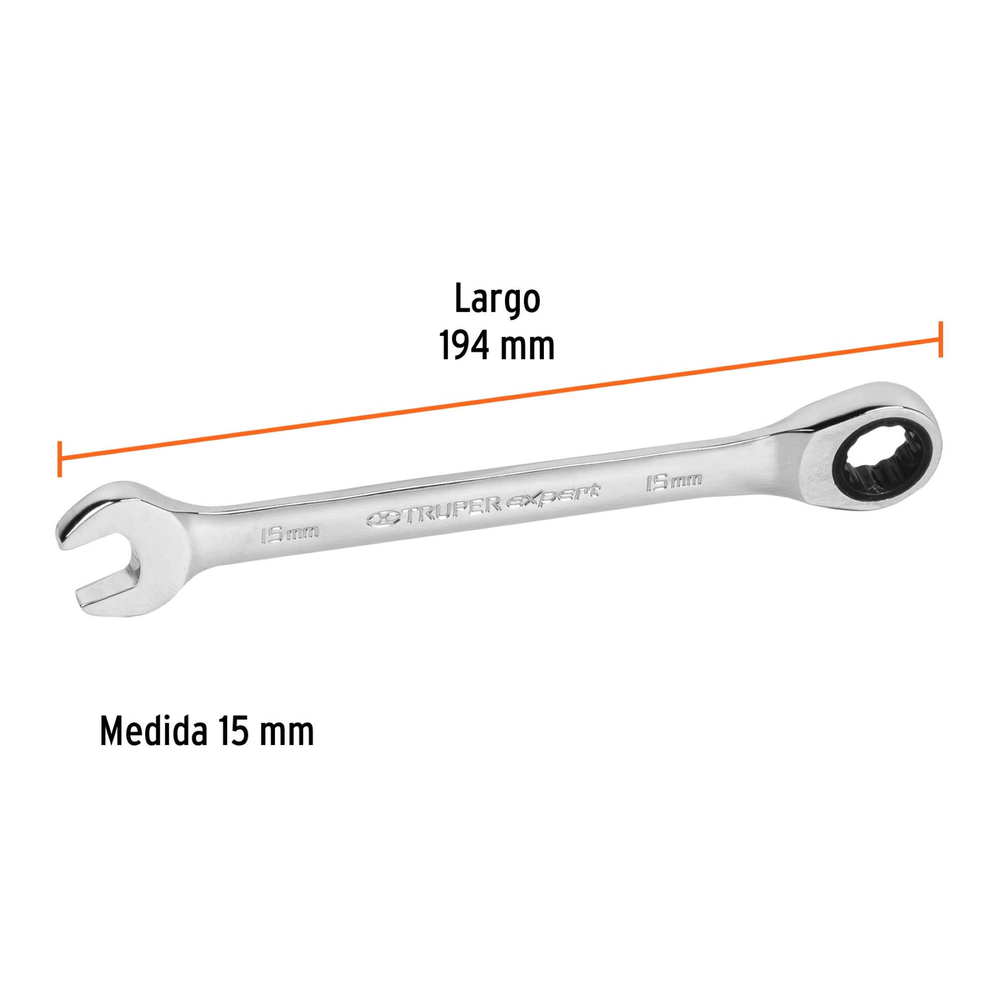 Llave Mixta De 15 mm Con Ratchet. Largo 194 mm. Uso Rudo - Imagen 4