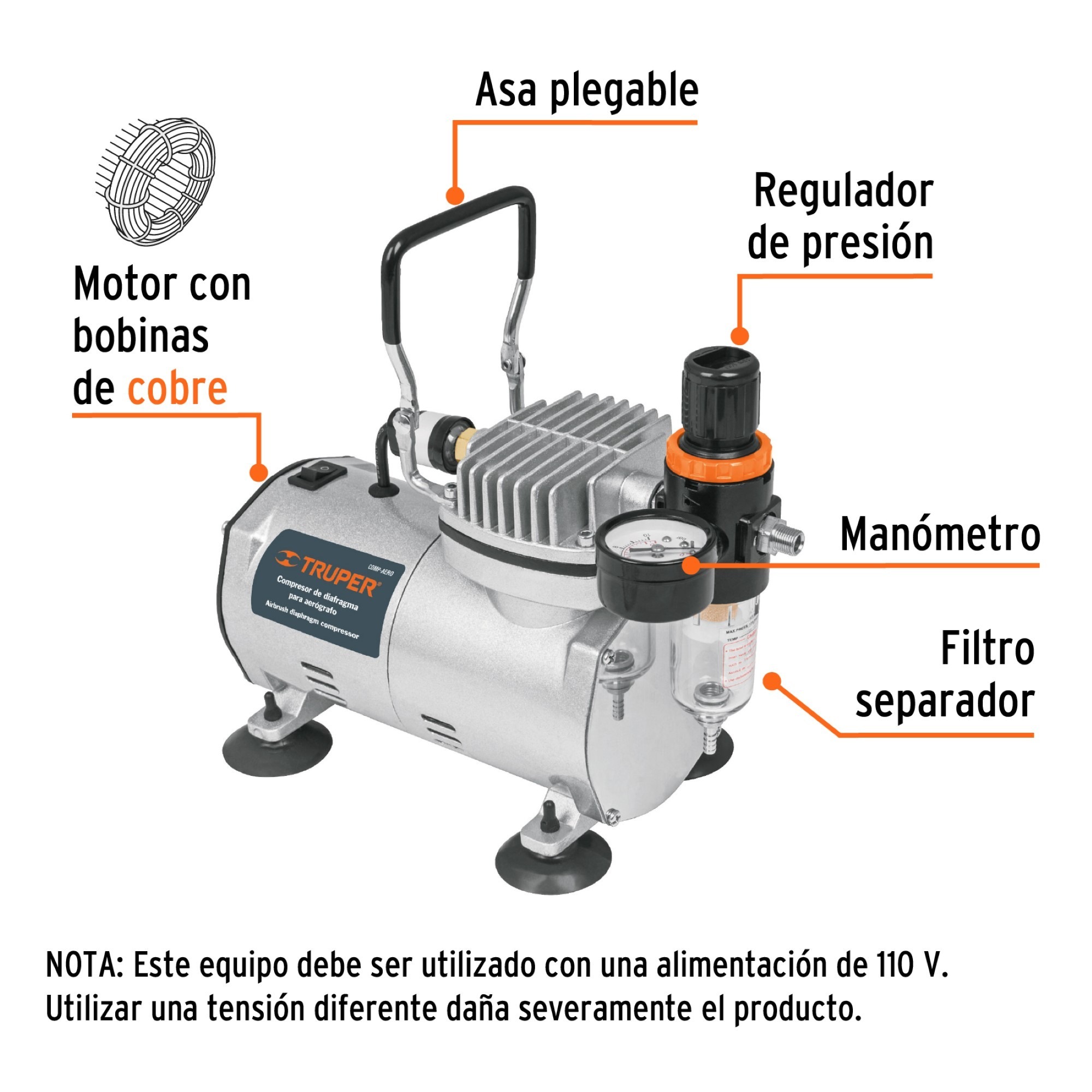 Compresor De Diafragma 150 W Para Usar Con Aerógrafo 110 V - Imagen 5