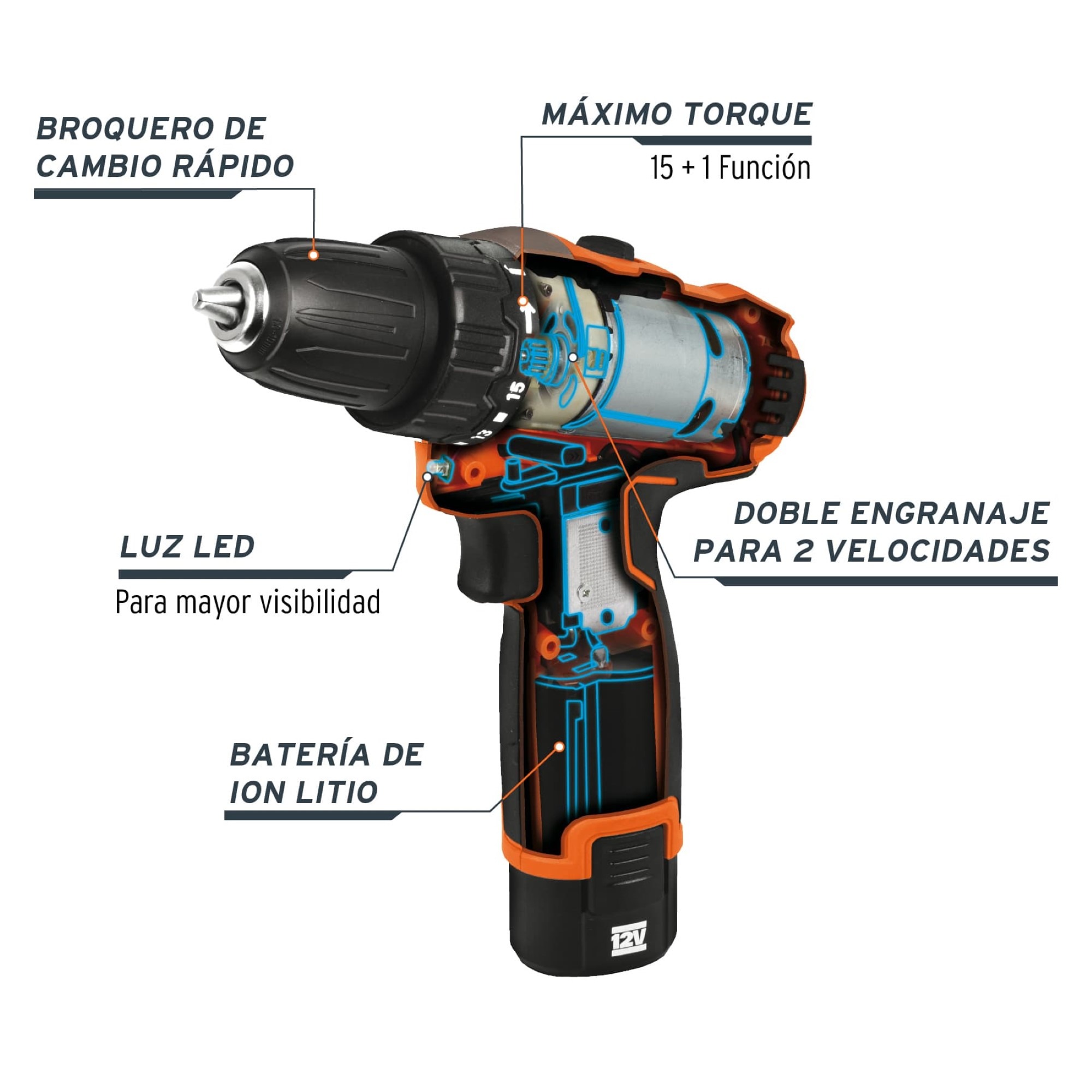 Taladro Inalámbrico 3/8" Profesional 12 V Y Torque 18 Nm - Imagen 4