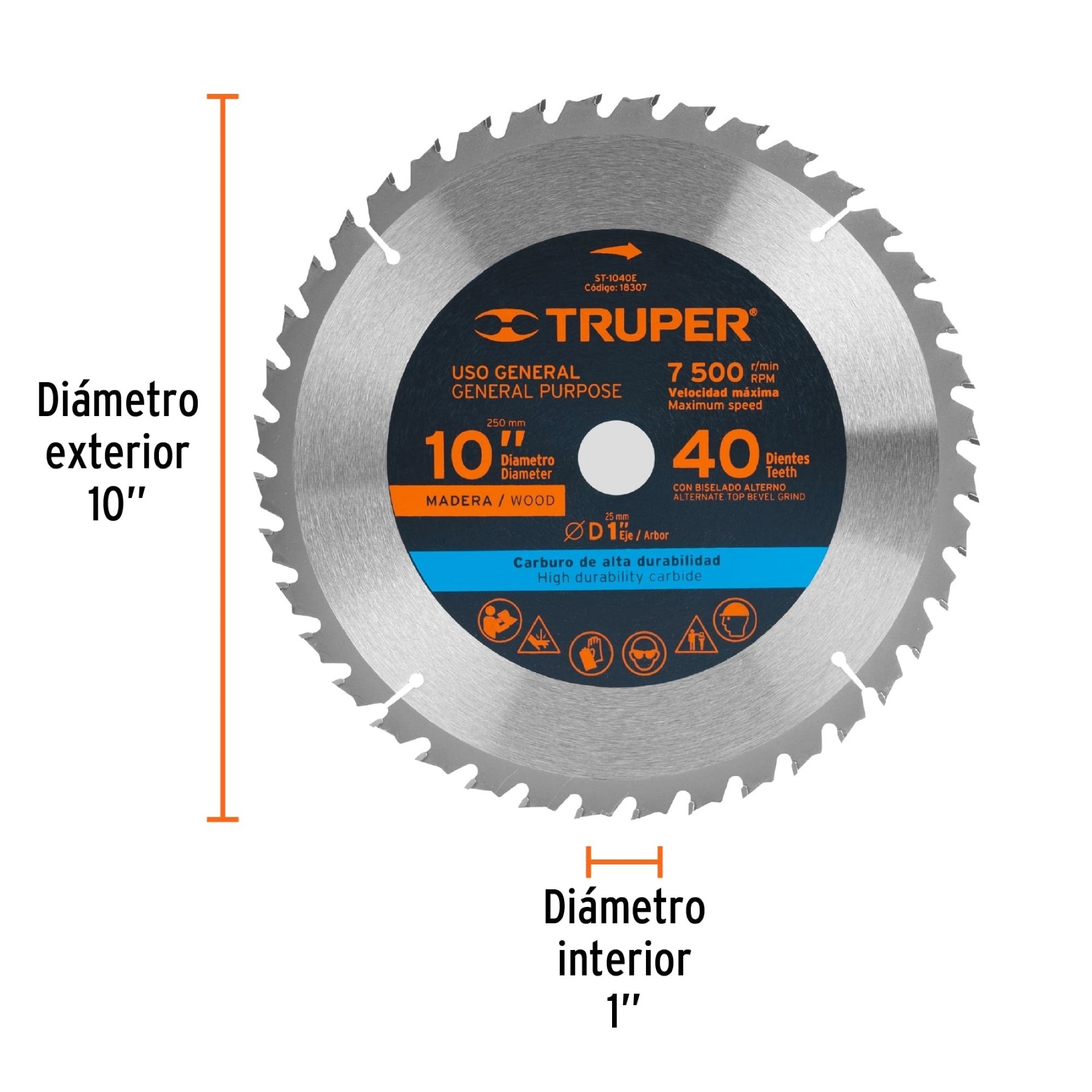 Disco Sierra Para Madera De 10" Centro 1" Y 40 Dientes - Imagen 4
