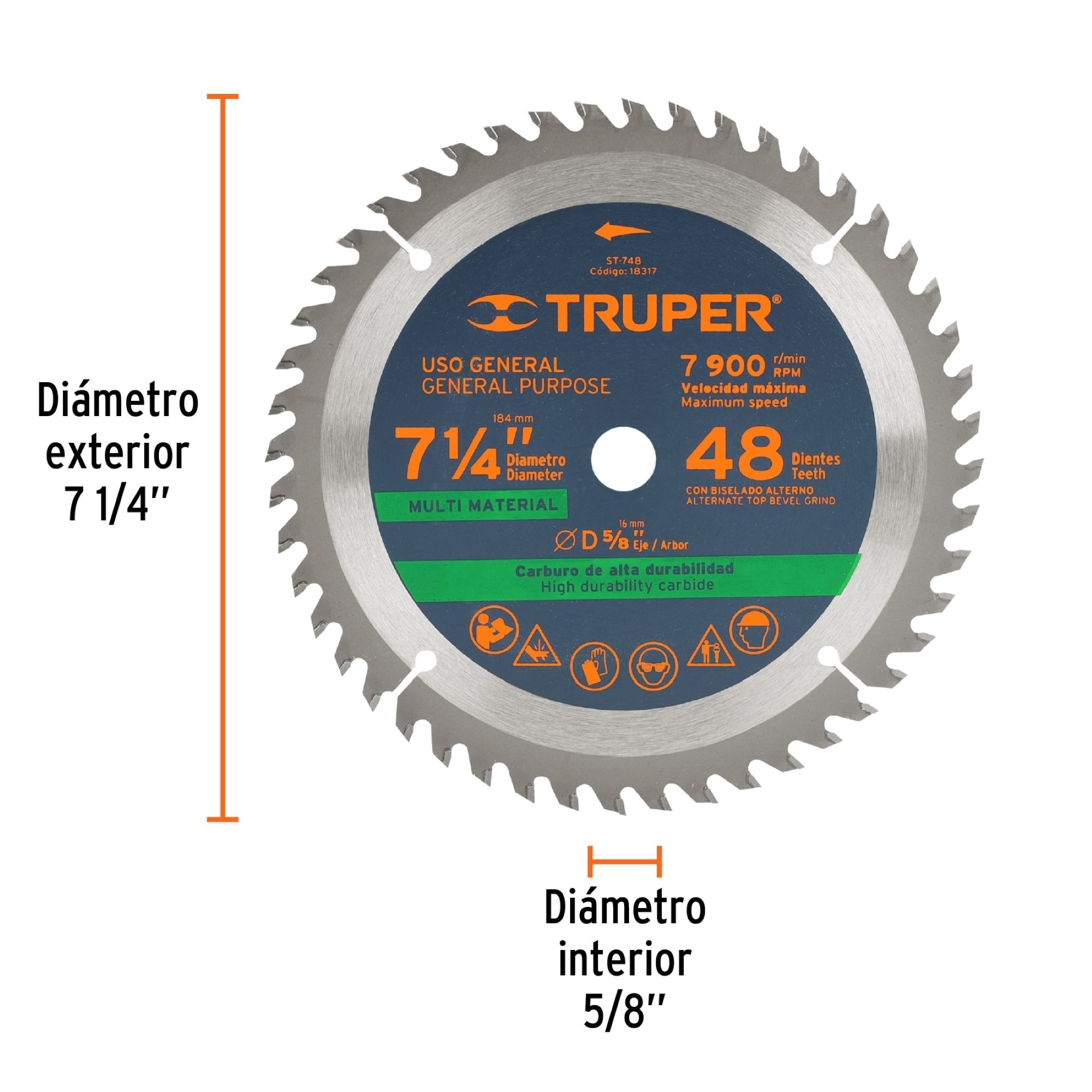 Disco Sierra Multimaterial De 7-1/4" Centro 5/8" 48 Dientes - Imagen 4