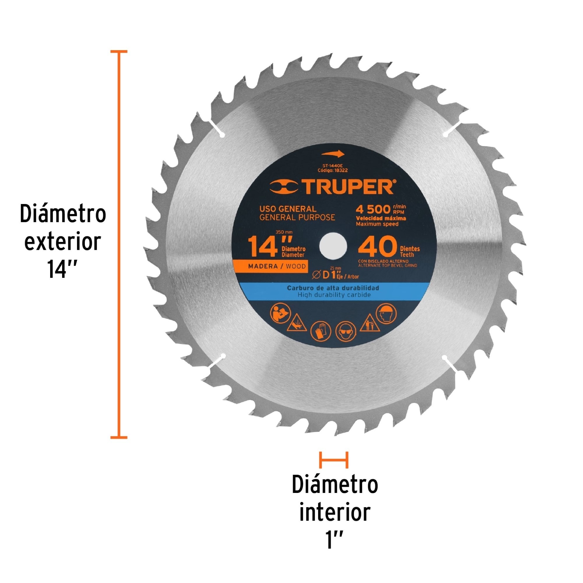 Disco Sierra Madera De 14" Centro 1" 40 Dientes - Imagen 4