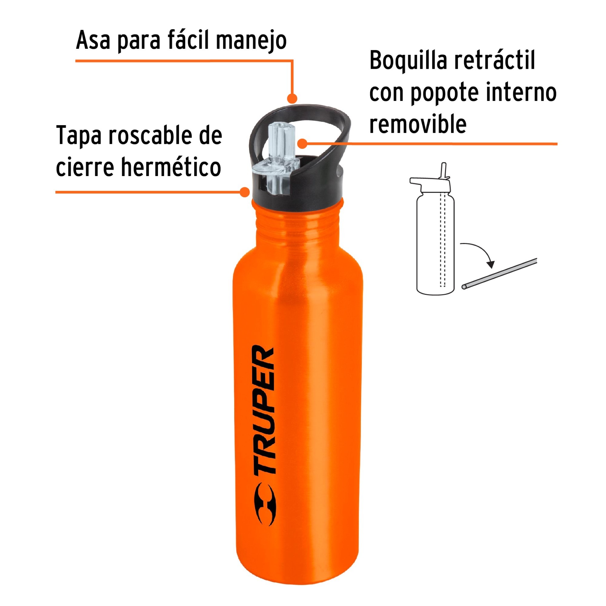 Termo De Aluminio 750 ml Boquilla Retráctil Pitillo Interno - Imagen 4