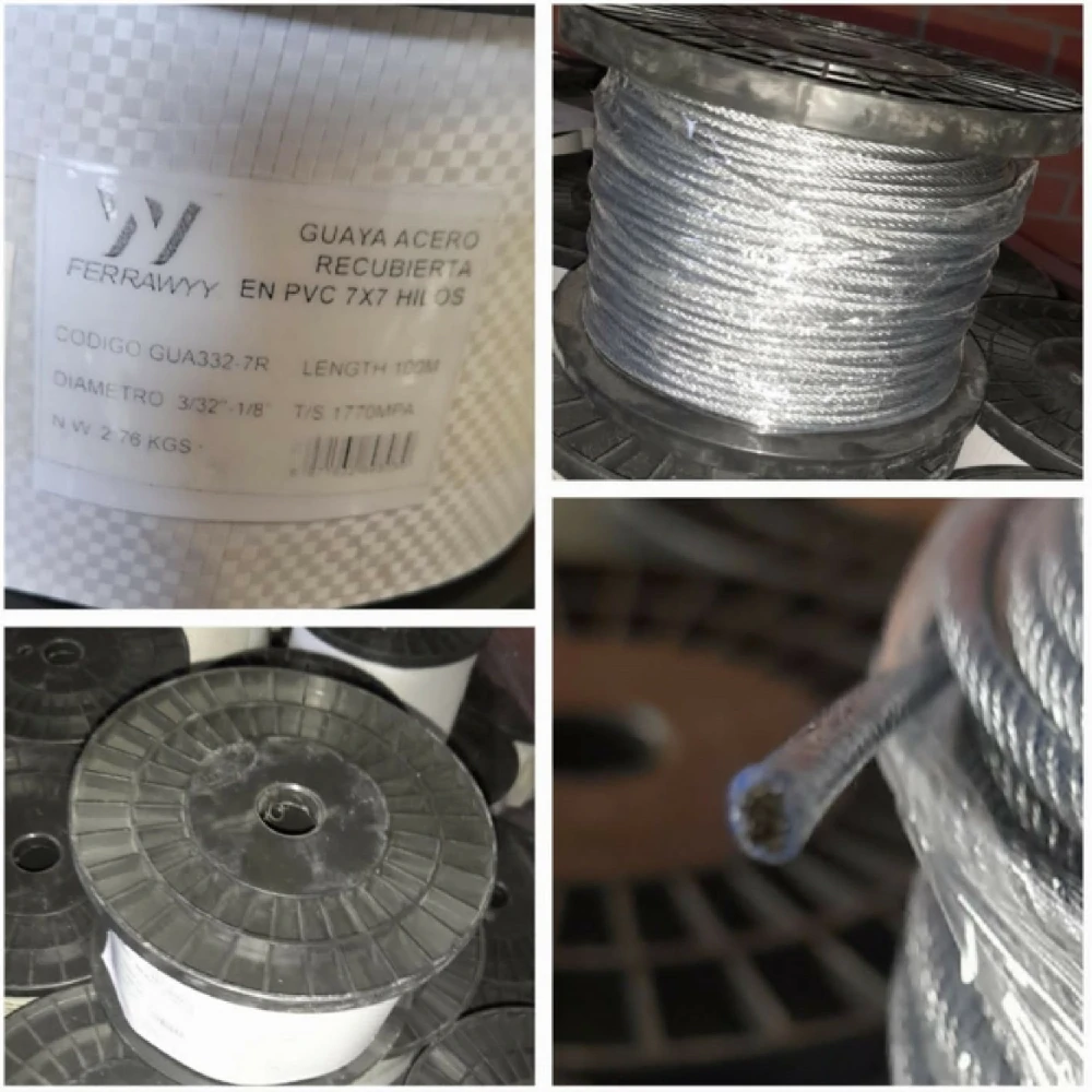 Rollo Guaya En Acero 3/32" Recubierta PVC 7X7 Hilos x100m