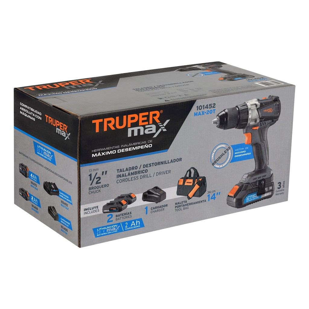 Taladro inalámbrico 1/2" 20V sin carbones Truper MAX - Imagen 4